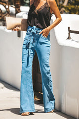 Vaqueros con cintura lazada y lavado azul On the Road