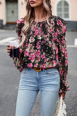 By The Garden Floral Print Long Sleeve Smocked Top