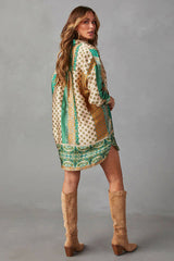 Vestido mini de manga larga con estampado bohemio "Nunca es tarde"