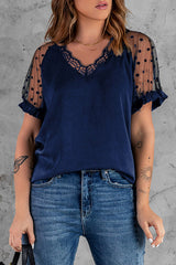 Hello Beautiful Sheer Dot Tulle Short Sleeve Top