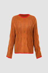 Suéter de punto trenzado con ribete en contraste