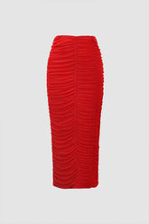 Falda midi con abertura trasera de malla fruncida