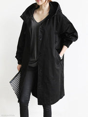 Oversized Hooded Flap Pocket Plain Longline Coat