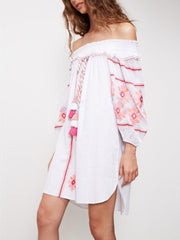 Pretty Embroidery Off-the shoulder Tassels Mini Dress