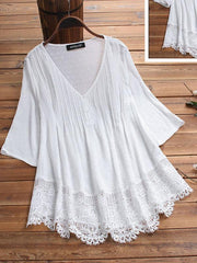 Blusas de mujer con botones, escote en V ajustado y corte liso