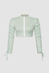 Drawstrings Sleeve Zipped Up Crop Top
