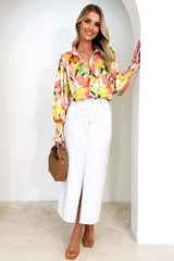 You've Got Me Collared Print Long Sleeve Top