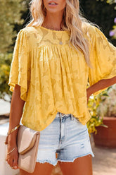 Mind On Sunshine Floral Jacquard Short Sleeve Top