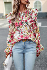 By The Garden Floral Print Long Sleeve Smocked Top