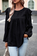 Miss You So Swiss Dot Lace Ruffled Long Sleeve Top
