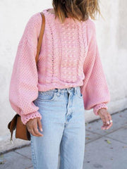 Rosa Langarmpullover mit Rundhalsausschnitt