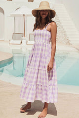 Dance With Me Plaid Print Babydoll Maxi Dress