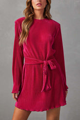 Can't Leave You Now Pleated Long Sleeve Mini Dress