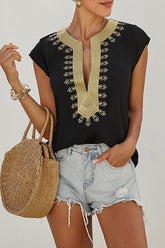 Pretty Pleased Boho Embroidered Short Sleeve Top