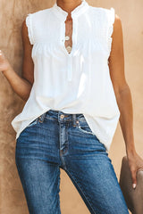 Take Your Time Pleated Ruffle Sleeveless Top