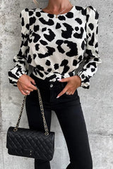 Season To Shine Leopard Backless Long Sleeve Top
