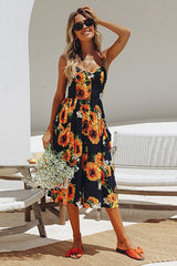 Fit&Flare-Midikleid mit Sonnenblumen-Print