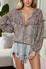Keep My Sweet Printed Tassel Long Sleeve Top