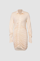 Buttons Down Ruched Bodycon Mini Dress