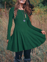 Vestidos casuales lisos de manga larga con cuello redondo y tallas grandes