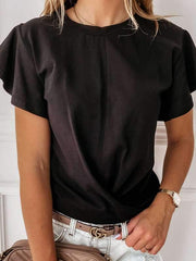 Camisetas lisas de cuello redondo y manga corta tipo falbala