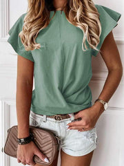 Camisetas lisas de cuello redondo y manga corta tipo falbala