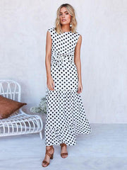 Pretty Dot Round-neck Maxi Dresses