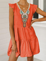 Vestido estampado de cuello en V y manga corta para mujer Vestidos rectos