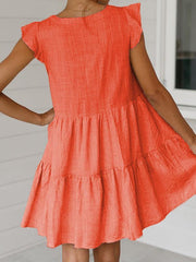 Vestido estampado de cuello en V y manga corta para mujer Vestidos rectos