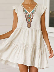 Vestido estampado de cuello en V y manga corta para mujer Vestidos rectos