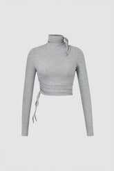 Drawstring High Neck Long Sleeve Top