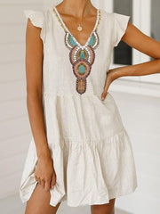 Vestido estampado de cuello en V y manga corta para mujer Vestidos rectos