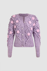 Strickjacke mit Blumen-Pom-Pom
