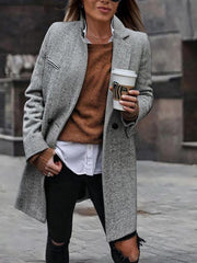 Abrigos largos elegantes con cuello vuelto para mujer, lisos y elegantes.