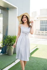 A-Linien-Midikleid mit Schottenmuster und Bindeband