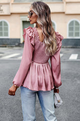 Into Your Heart Ruffled Smocked Long Sleeve Top