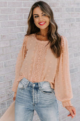 Easily Loved Polka Dot Lace Up Top