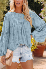 Mind On Sunshine Floral Jacquard Long Sleeve Top