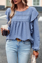 Miss You So Swiss Dot Lace Ruffled Long Sleeve Top