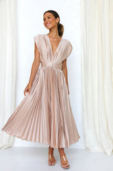 It's Another Day V-Neck Pleated Midi Dress