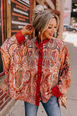 Lovely Time Print Button Down Long Sleeve Top