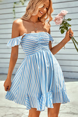 Loveliest Look Striped Off Shoulder Mini Dress