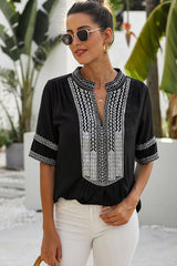 Go-Better Boho Embroidery Short Sleeve Top