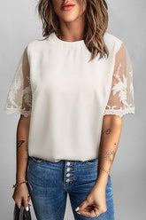 Try To Keep Up Lace Embroidered Short Sleeve Top
