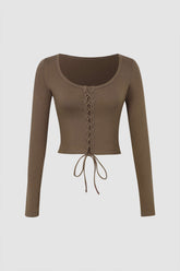 Lace Up Front Long Sleeve Top