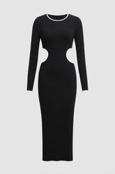 Contrast Binding Cut Out Rib Knit Midi Dress