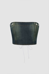 Distressed Denim Lace Up Tube Top