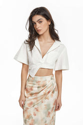 Asymmetric Short Sleeve Crop Shirt