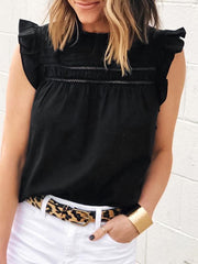 Einfarbige T-Shirts mit Patchwork-Kragen und Blütenblättern