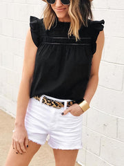 Einfarbige T-Shirts mit Patchwork-Kragen und Blütenblättern